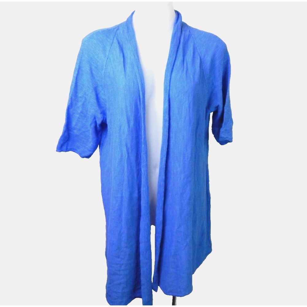Eileen Fisher Cardigan Linen Blend Open Front Short Sleeve